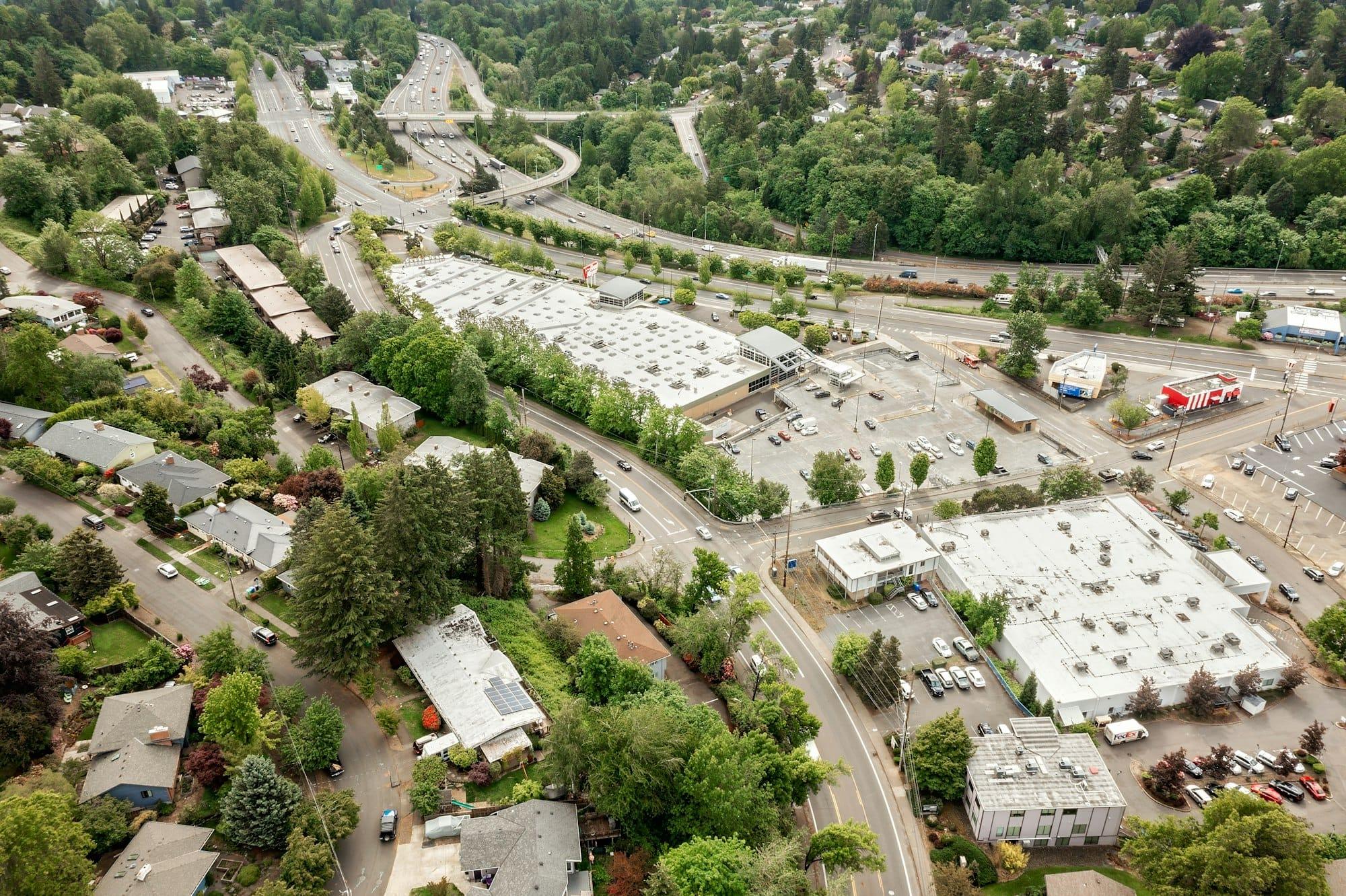 Strip mall with engaged tenant storefronts